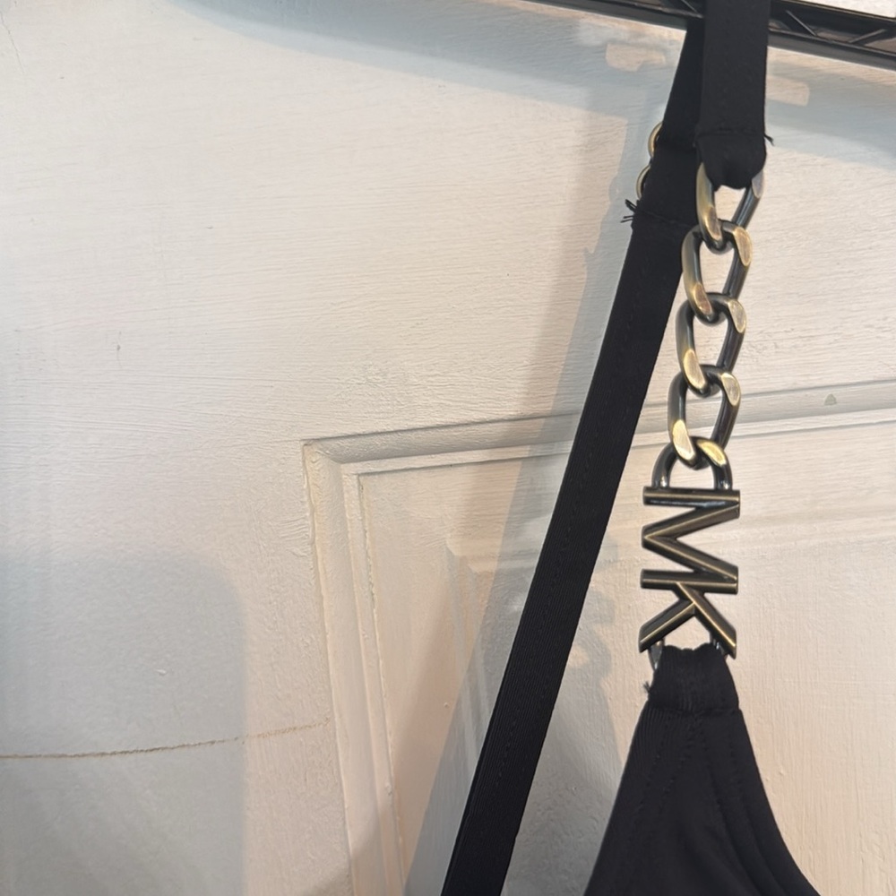 NWT Michael Kors Signature Solid Logo Chain Scoop Neck Swimsuit, Black sz 14 - Picture 4 of 10